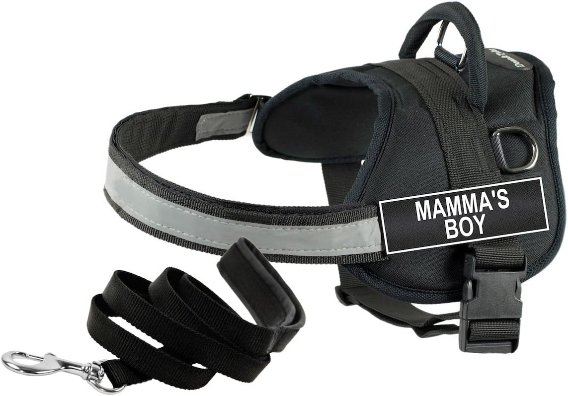 Dean & Tyler Bundle One "DT Works" 34 to 47-Inch "Mamma's Boy" Pet Harness with One "Padded Puppy" 6-Feet Stainless Steel Snap Pet Leash, Large, Black