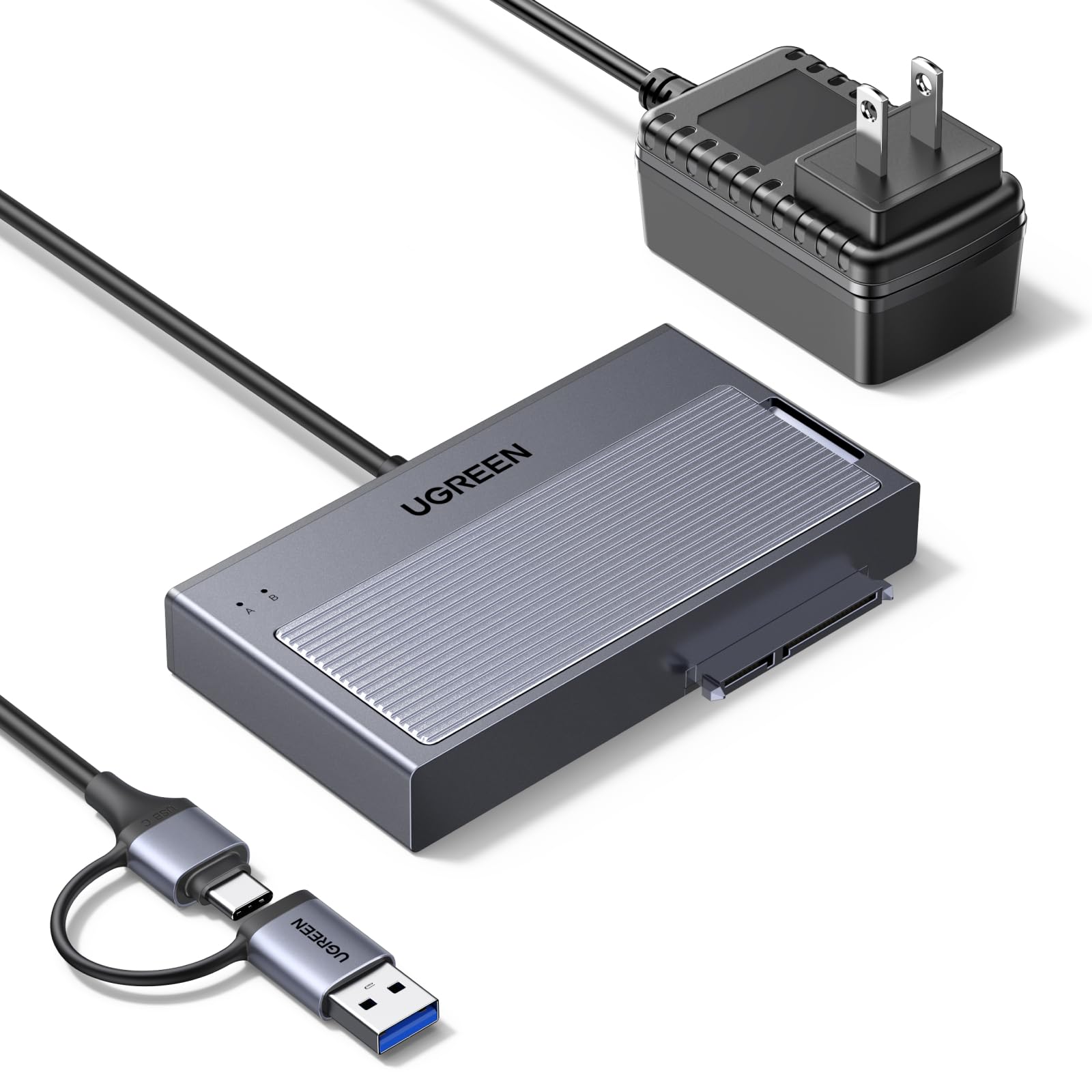 UGREEN Adaptador USB 3.2 de 10 Gbps M.2 NVMe y SATA | Compatible con SSD NVMe M.2 y HDD SSD SATA de 2,5"3,5" Base de Conexión para Disco Duro Sin Herramientas Windows MacOS Linux