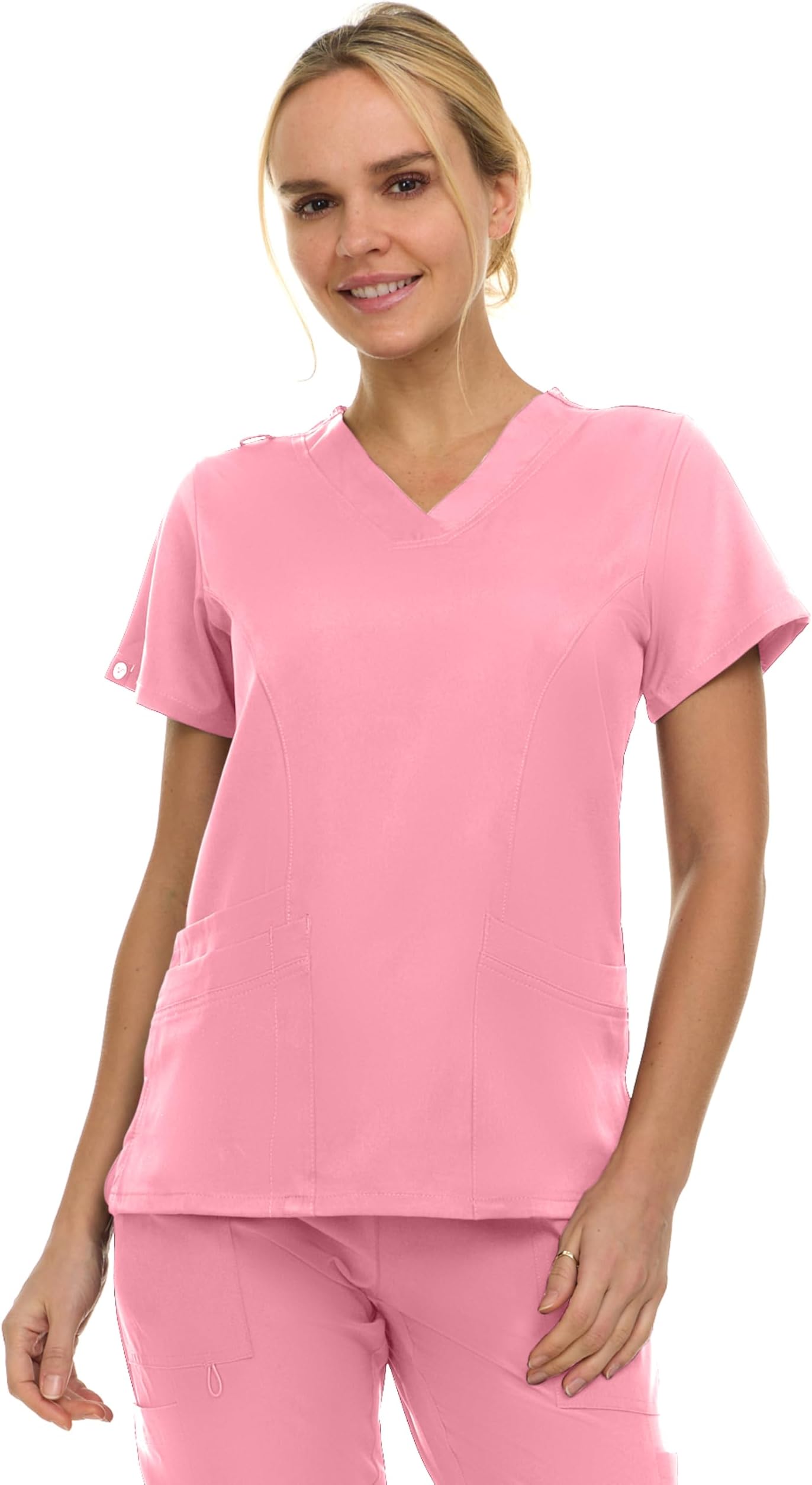 MediChic Women Scrubs V-Neck Three Pocket Scrub Top with 4-Way Stretch, Available in Over 20 Colors