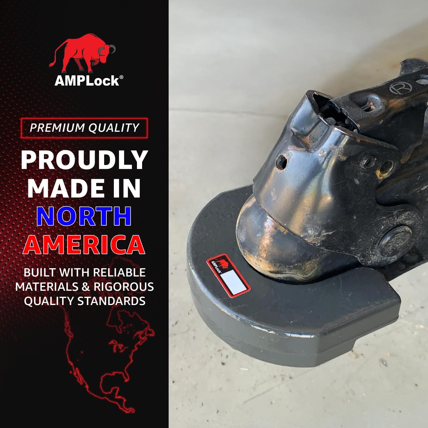 AMPLock - U-TLS2516G Ball Travel Hitch Coupler Lock - 2-5/16" Rolled Lip Design for Camper, RV-Cargo, Patented Anti Theft Trailer Hitch Locks with Keyed Alike Option,Push and Lock System for AIRSTREAM