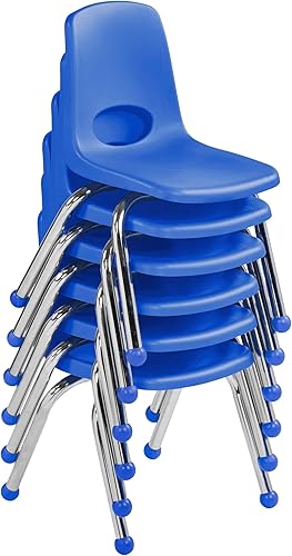 Miniatura 8 de Factory Direct Partners 10359-BL - Silla escolar apilable de 12 pulgadas, asiento apilable para estudiantes con patas de acero cromado y rodamientos