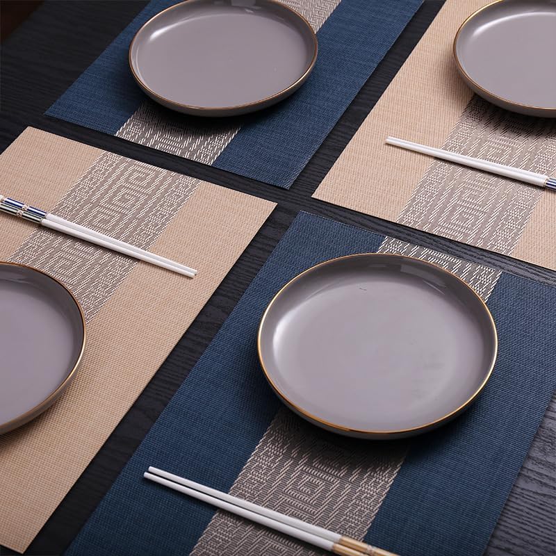 Image of YELONA Placemats and Table Runner Set - Heat Resistant, Non-Slip & Washable PVC Vinyl Dining Table Mats - Midnight Blue (6 Placemats: 45x30 cm, 1 Runner: 180x30 cm)