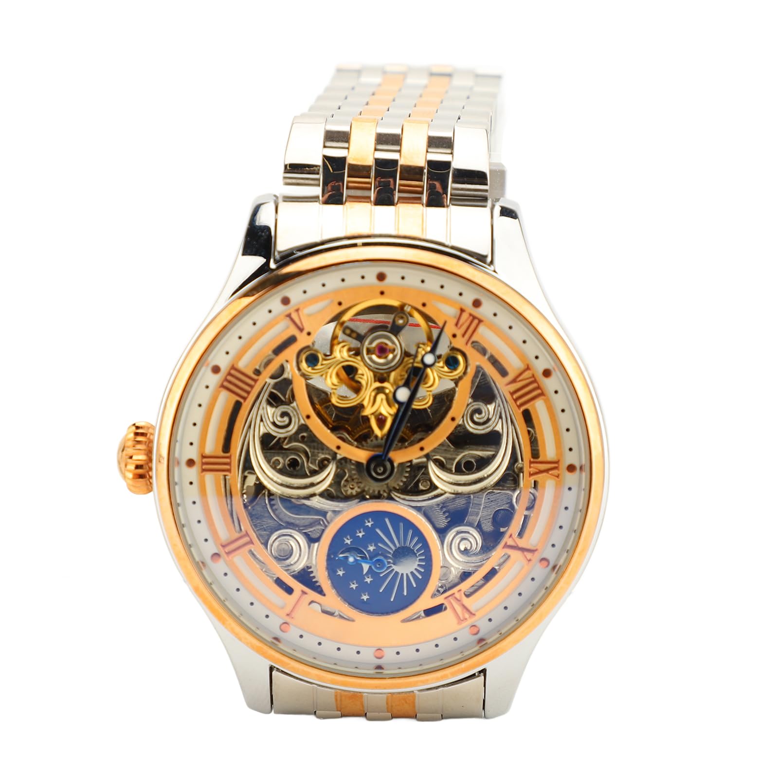 Reloj Automático Esqueleto de Lujo para Hombre con Fase Lunar Tourbillon, Reloj de Pulsera Mecánico