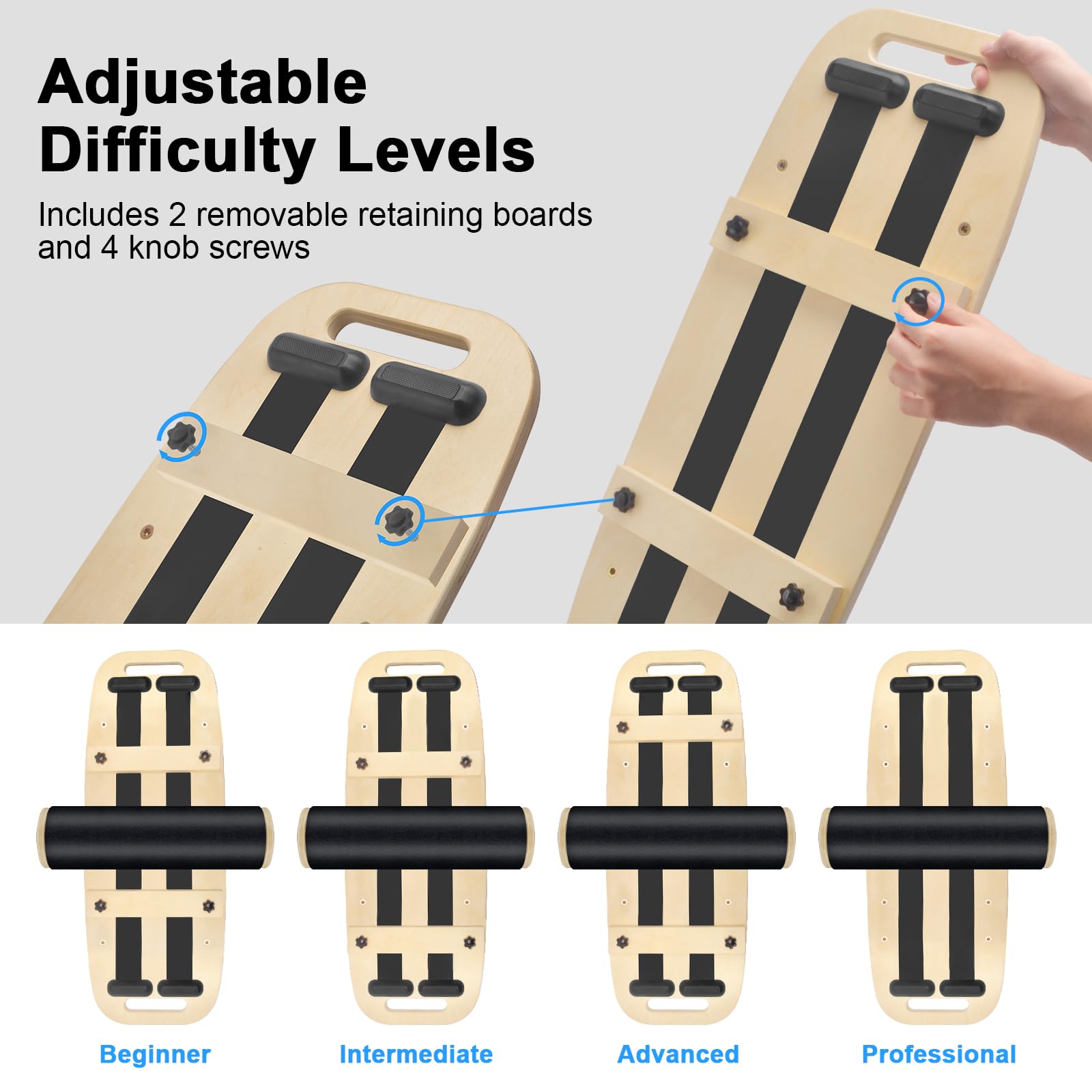 Diesisa Balance Board: Tavola Da Surf Wobble Board - Set di Balance Board in legno con rullo antiscivolo e supporto - Balance Trainer per allenamento di surf, fitness, riabilitazione e coordinazione