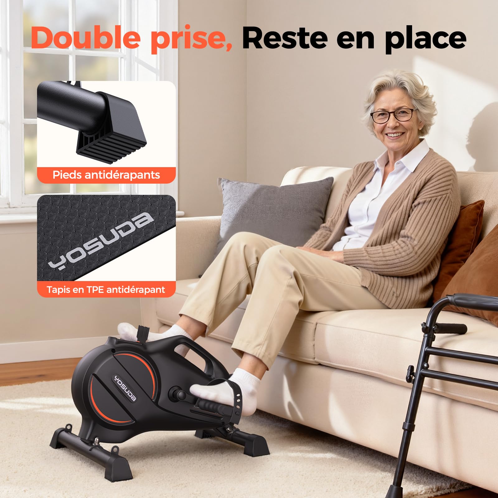 YOSUDA Vélo d‘Appartement Mini avec 16 Niveaux de Résistance Réglable, Pedalier avec 2 Bandes de Résistance et Tapis Antidérapant, Silencieux pour Le Bureau et la Maison