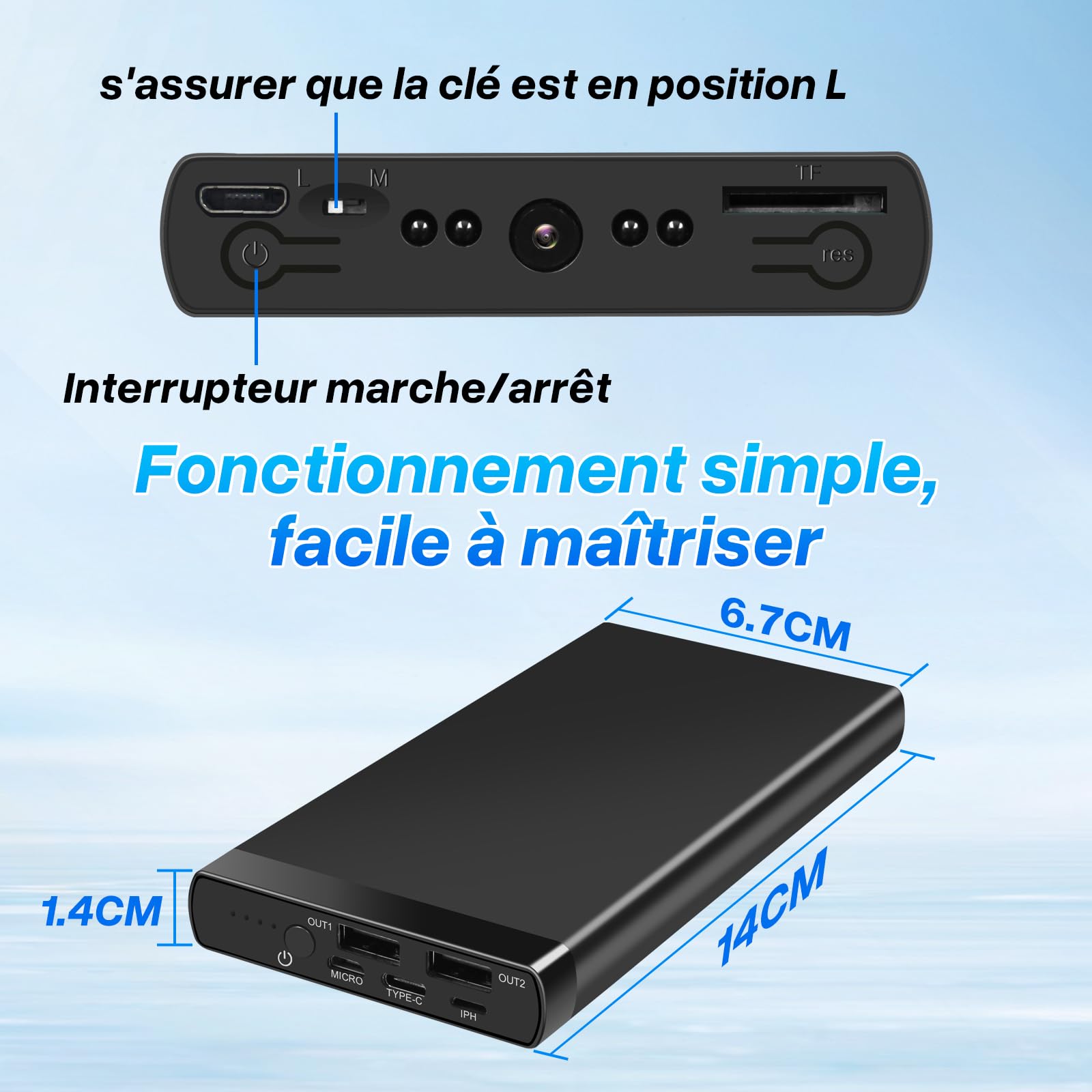 Caméra Espion Discrète HD 1080P, 10000mAh Power Bank Caméra Cachée sans WiFi, Mini Camera Espion Portable, Spy cam avec Audio et Vision Nocturne pour Activités intérieures et extérieures