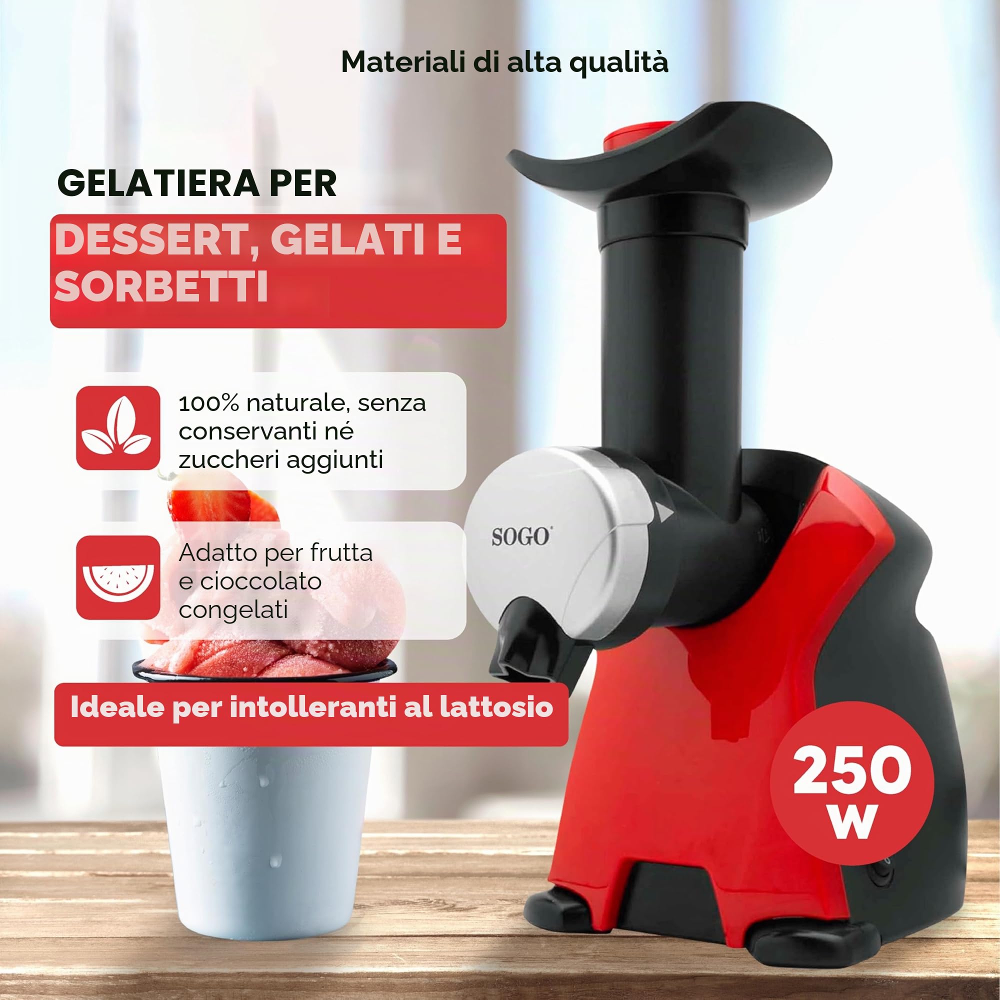 SOGO Macchina Frigorifero Versatile Rimovibile ideale per creare Dolci Gelati e Sorbetti di Frutta Naturale 250W SS-5246