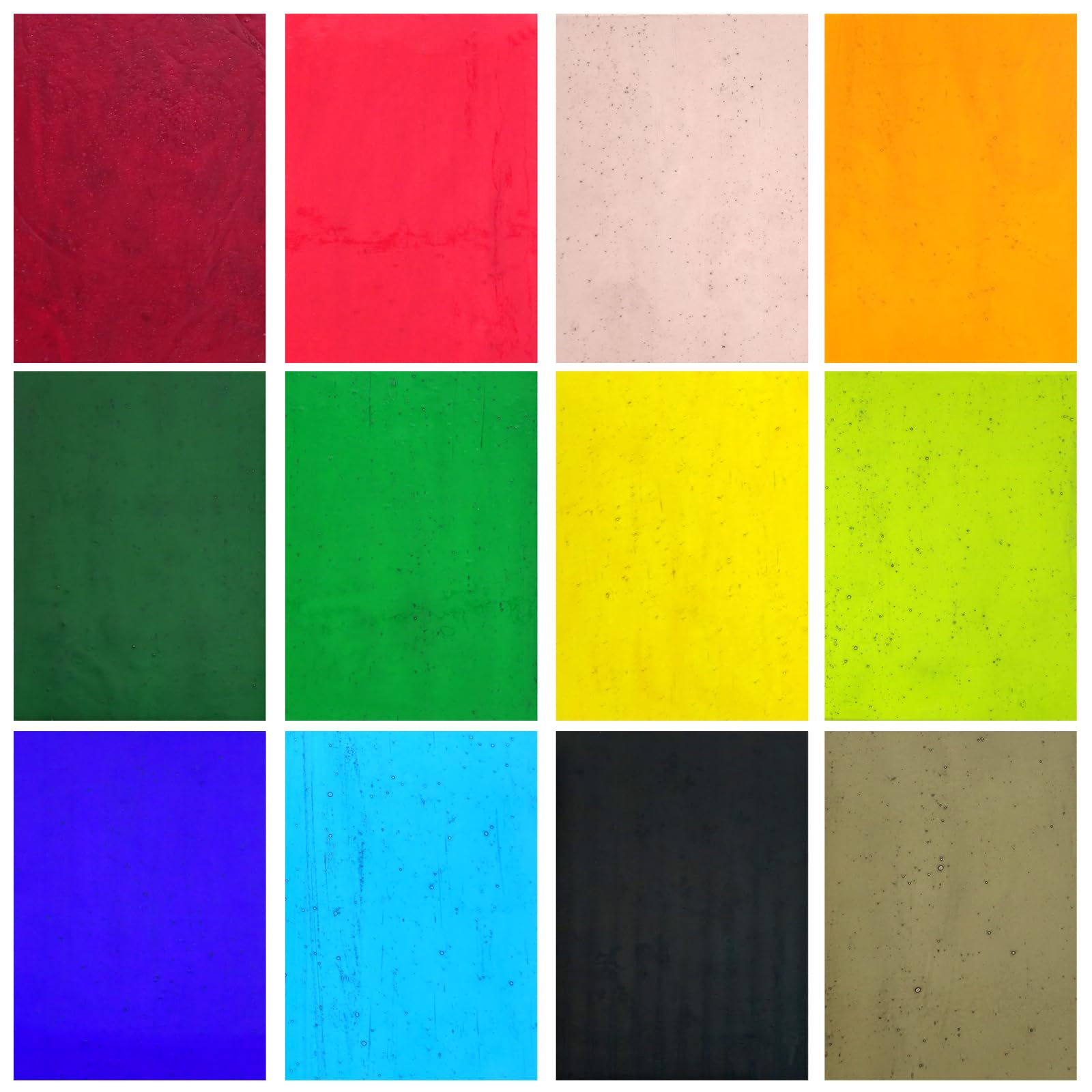 12 hojas de vitrales, 10,2 x 15,2 cm, suministros de vidrio de catedral de colores totalmente transparentes para proyectos de manualidades, variedad de arte de mosaico, colores mixtos, iridiscentes