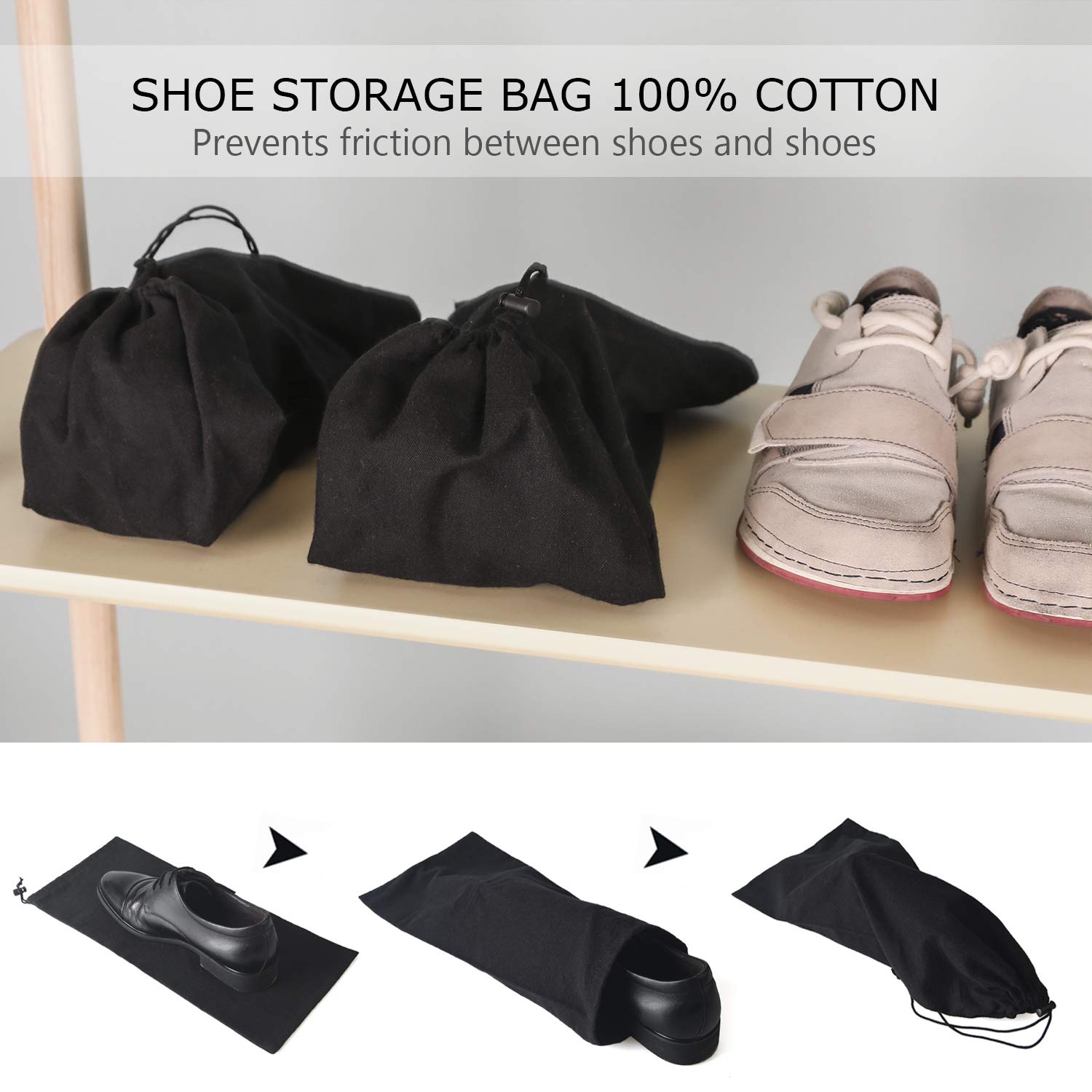 Borsa per Scarpe 100% Cotone Antipolvere Sacchetti per Calzature da Viaggio con Coulisse da Uomo e da Donna Sacchetto per Scarpe