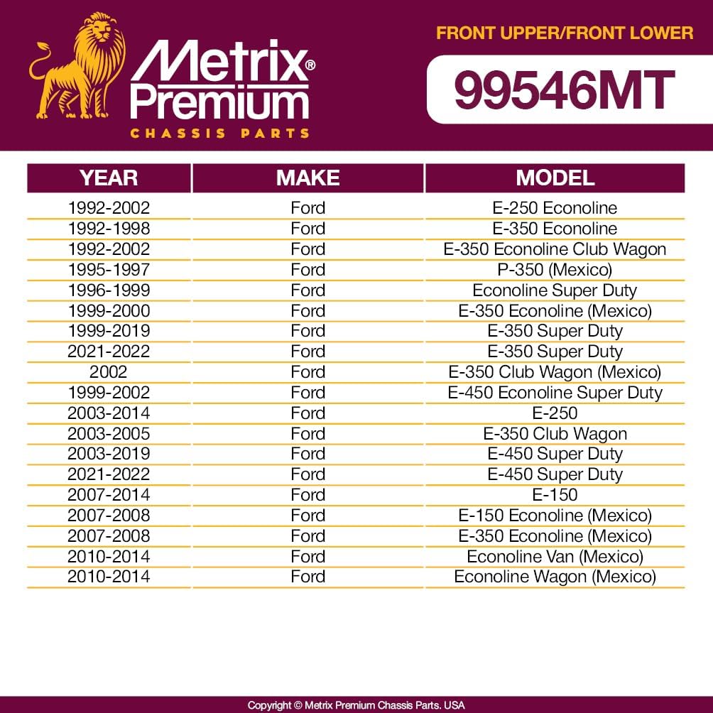 Metrix Premium Chassis Parts - 4 PC Front Lower & Upper Ball Joint Kit Fits 92-02 Ford E-250 Econoline, 92-98 E-350 Econoline, 92-02 E-350 Econoline Club Wagon Replacement K80196 K80197 Made in Europe