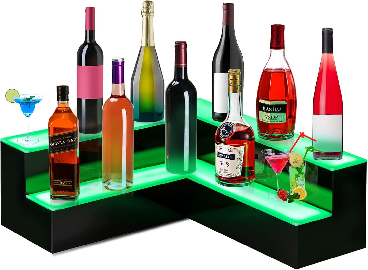 VEVOR Corner LED Liquor Bottle Display Shelf, 20inch LED Bar Shelves