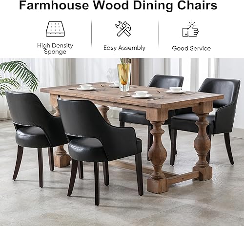 Miniatura 5 de Kmax Juego de 2 sillas de comedor de tela de piel sintética, sillas laterales tapizadas, sillas decorativas de granja con patas de madera abiertas