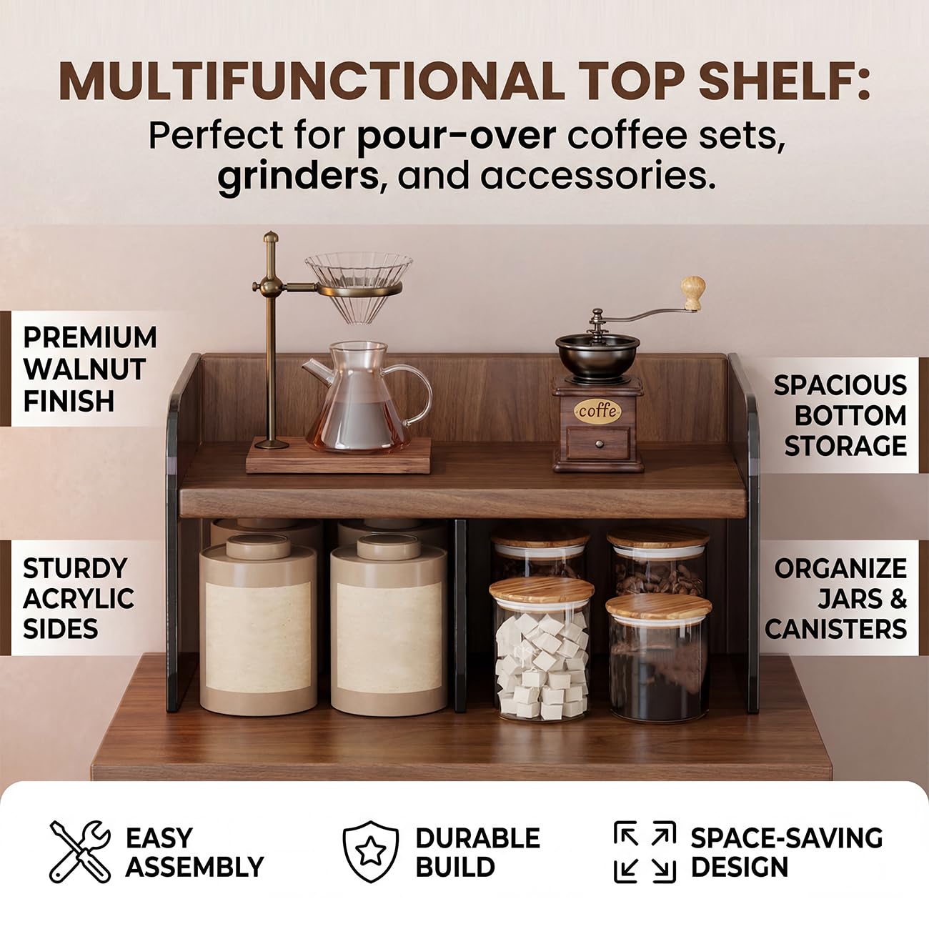 Bar à Café & Coffee Station, Présentoir à Mugs Multicouches à Cases Brown,32 * 26 * 34.5cm