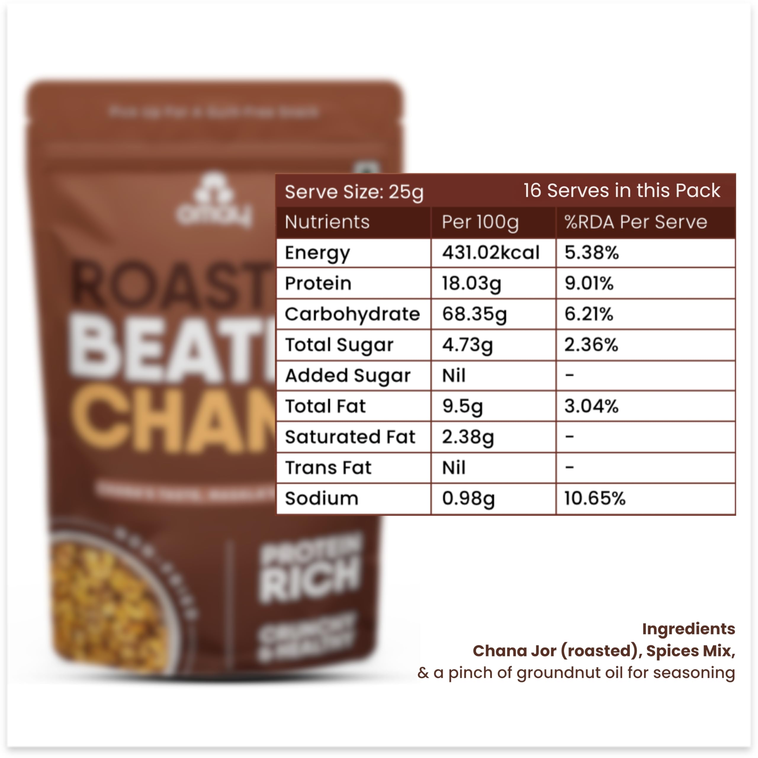 Omay Foods Roasted Chana Jor Garam, 400g Pouch (Pack of 2) | Healthy Snacks | 100% Oil-Free | Roasted Namkeen | Healthy Namkeen I Protein Rich I Diet, Weight Loss, Sugar-Free Snack I Evening Snack - Image 2 thumbnail