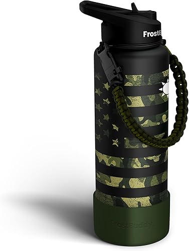 Frost Buddy Botella de agua Buddy de 32 onzas con popote, tapa, botella de agua aislada las 24 horas, sin fugas, botella de agua de acero inoxidable