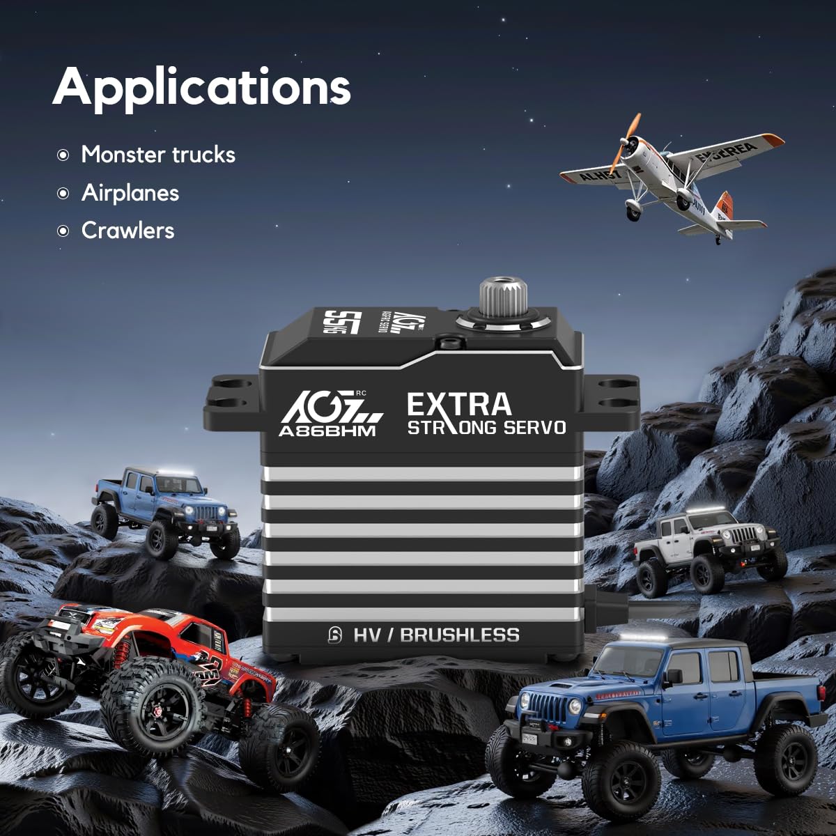 AGFRC 55KG Digital-Sterzo-Servo ad alta coppia programmabile - Full Metal Gear Brushless Servo per 1/8 1/10 modelli RC, angolo di controllo 180 ° (A86BHM)