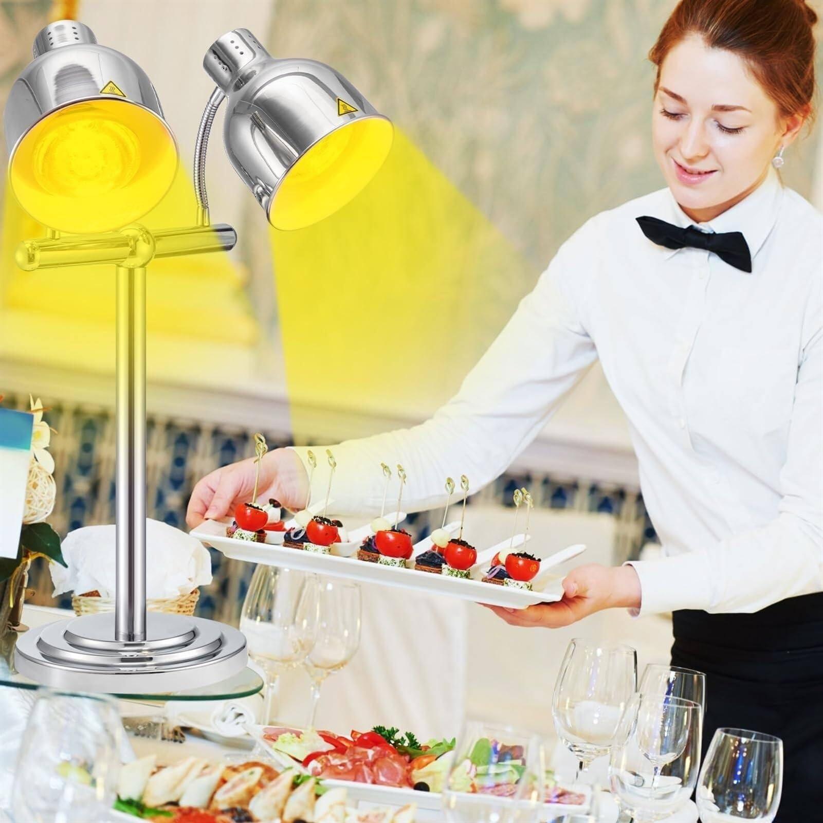 Lampada isolante for alimenti da tavolo da 250 W, lampada isolante for mensa, lampada riscaldante for alimenti for la conservazione degli alimenti, riscaldamento, mensa, cucina for feste, argento(Silv