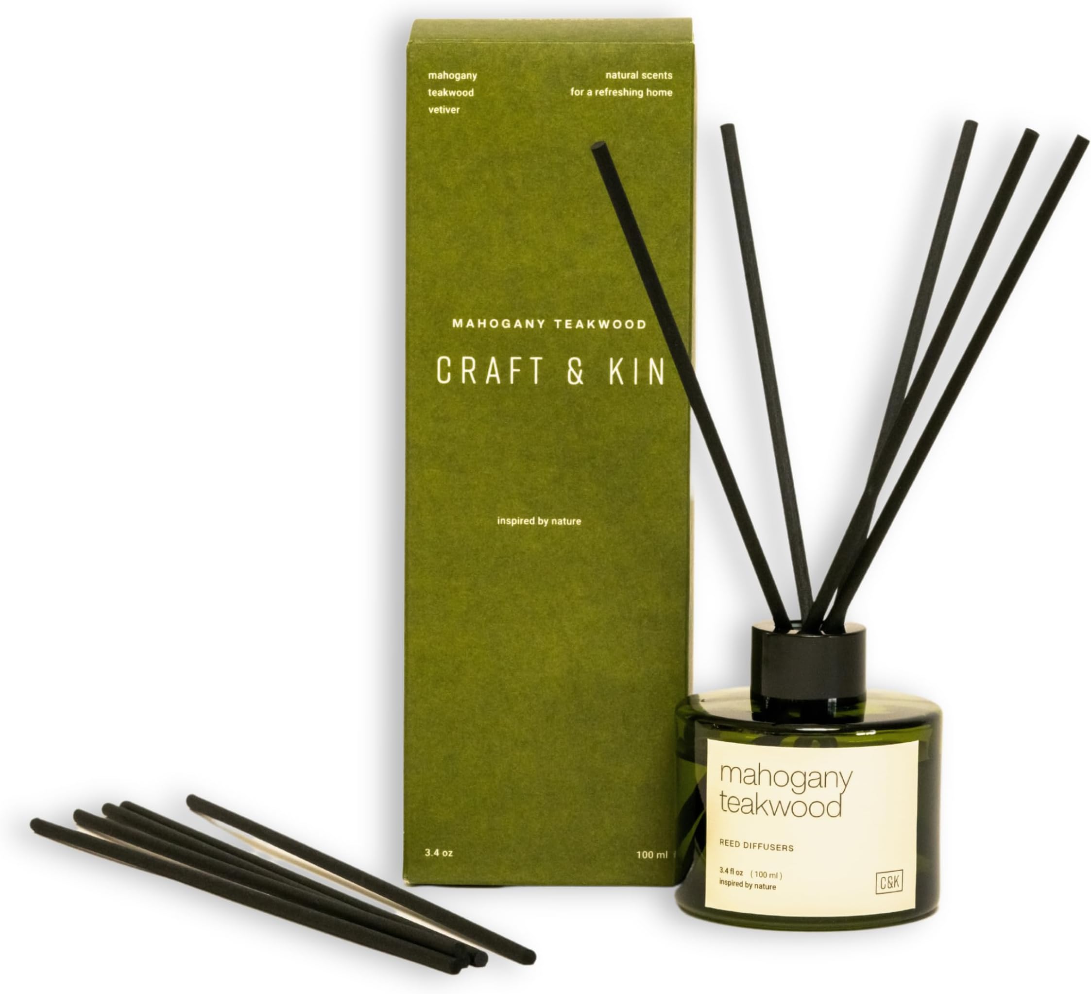 Craft & Kin Reed Diffuser Set Mahogany Teakwood, Reed Diffusers for Home, Fragrance Diffuser Sticks, Oil Diffuser Sticks, Oil Diffuser with Sticks, Reed Diffuser for Men