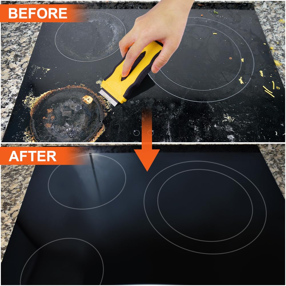 Flintronic 1 Raspador Vitroceramica, Rasqueta Vitroceramica con Cuchilla Retráctil, Rasqueta Multiusos Profesional con 10 Cuchillas para Ventanas, Espejos, Azulejos Limpieza (Amarillo)