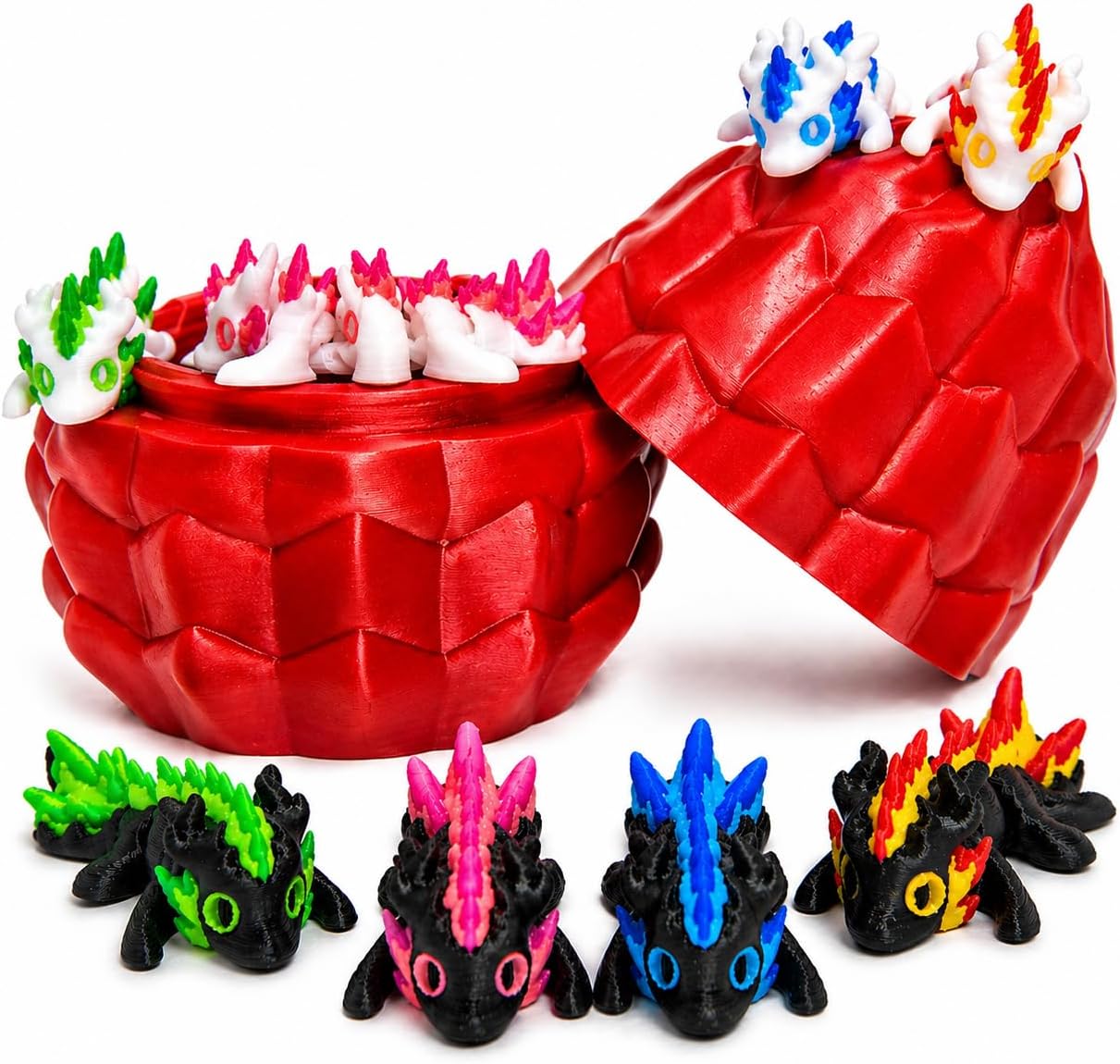 3D Printed Dragon Eggs – Mini Articulated Baby Dragon Toys Mystery 3D Dinosaur Eggs Set for Kids & Adults Fantasy Desk Decor & Collectible Gifts (8 Pack)