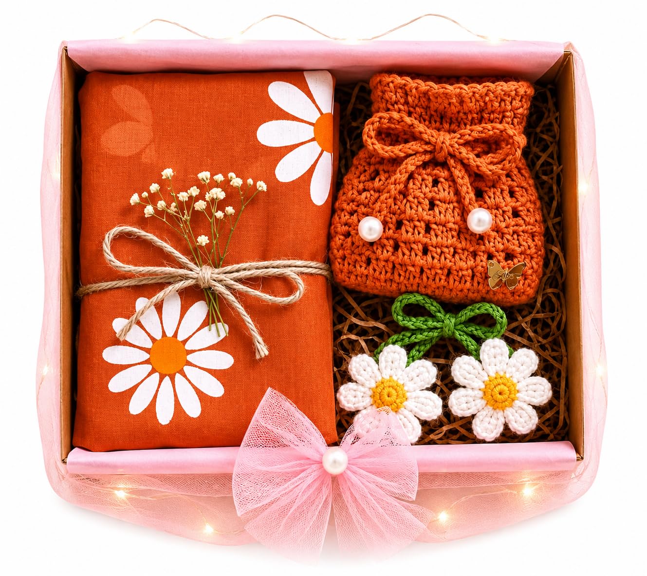 Handmade Saree Gift Hamper Set | Includes Crochet Potli Bag & Hair Clips-image-19