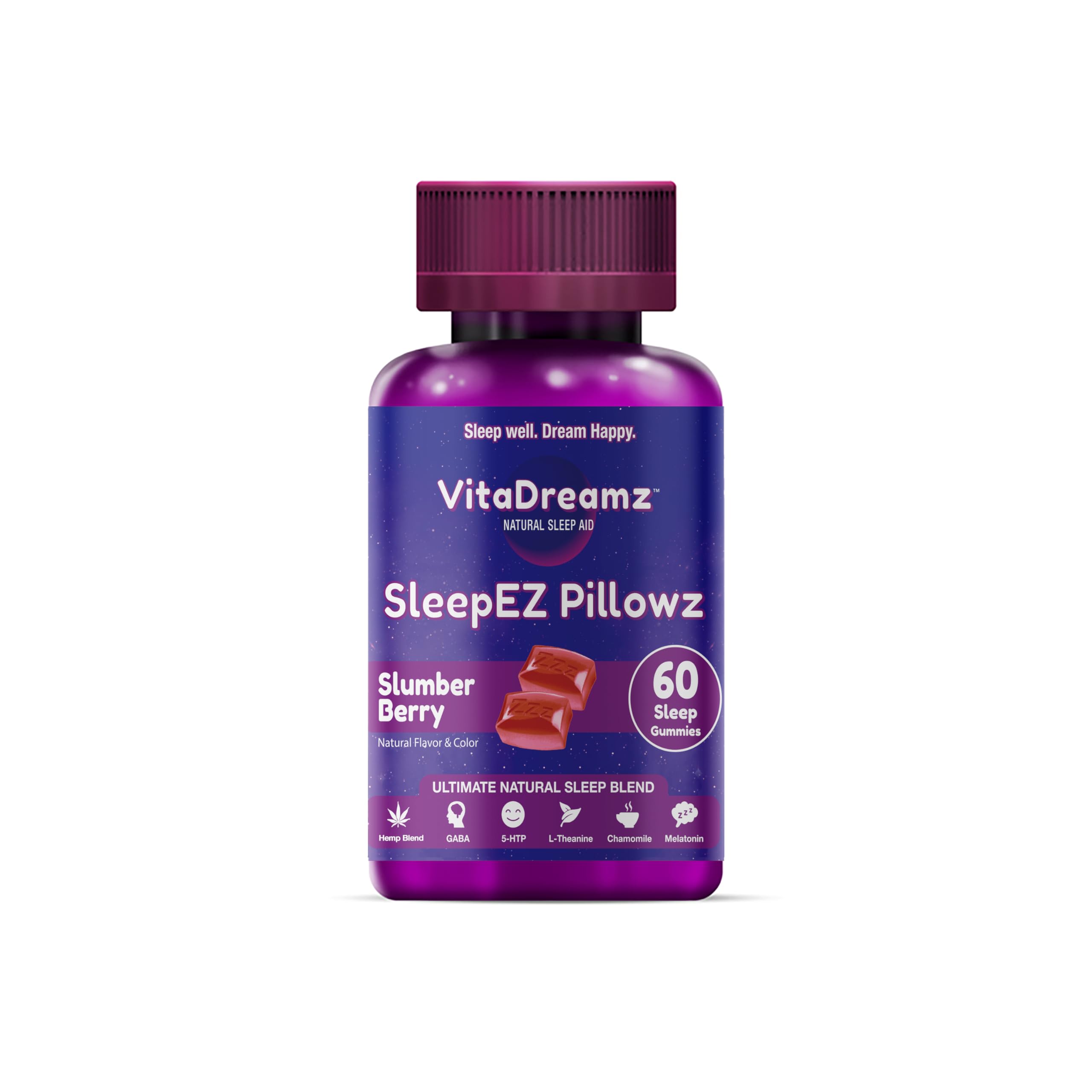 Melatonin Gummies for Sleep - Natural Sleep Aid Supplement with L-Theanine & GABA - SleepEZ Pillowz 60 Count