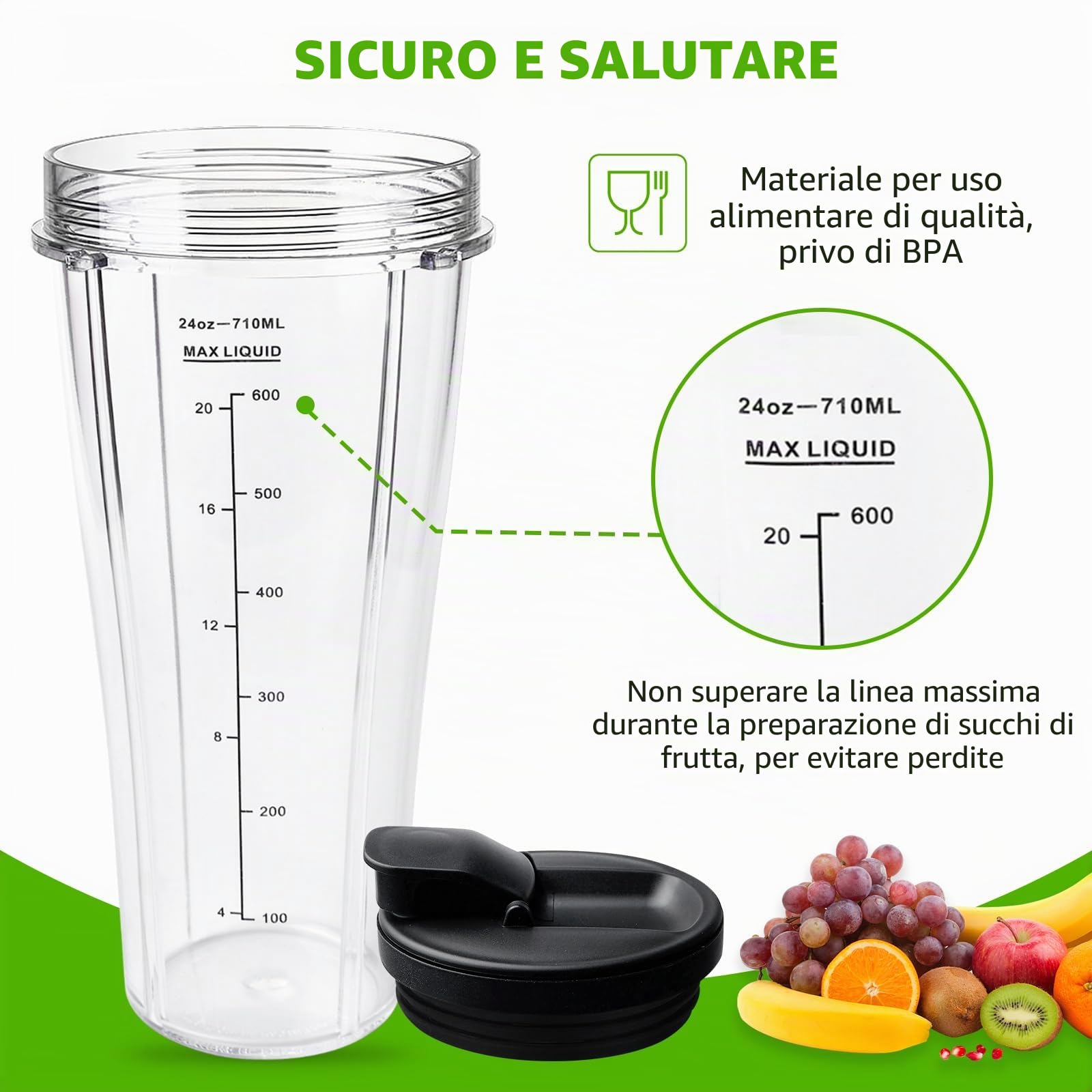 Set di 2 pezzi di ricambio per bicchieri, per Ninja, 710 ml, bicchieri di ricambio per mixer Ninja, tazza di ricambio con coperchi per mixer Ninja, SS100, SS101, SS300