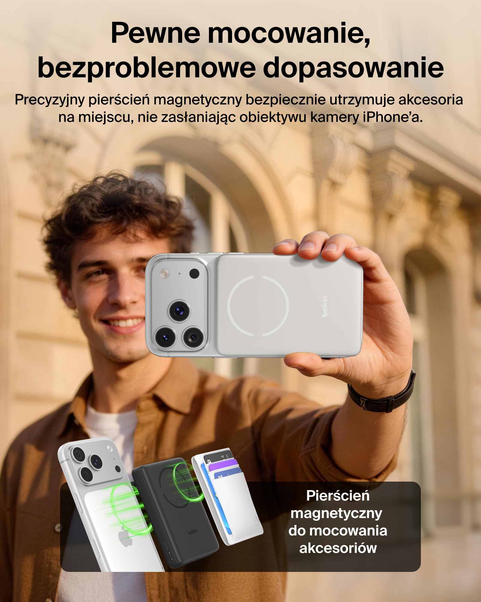 Belkin BoostCharge Magnetyczny Powerbank 10 000 mAh, Pierścień – Piaskowy | Powerbank Bezprzewodowy 10 000 mAh, Pierścień Magnetyczny do Akcesoriów, 2 Porty USB-C, Wstępnie Naładowany, Kabel w Zestawie
