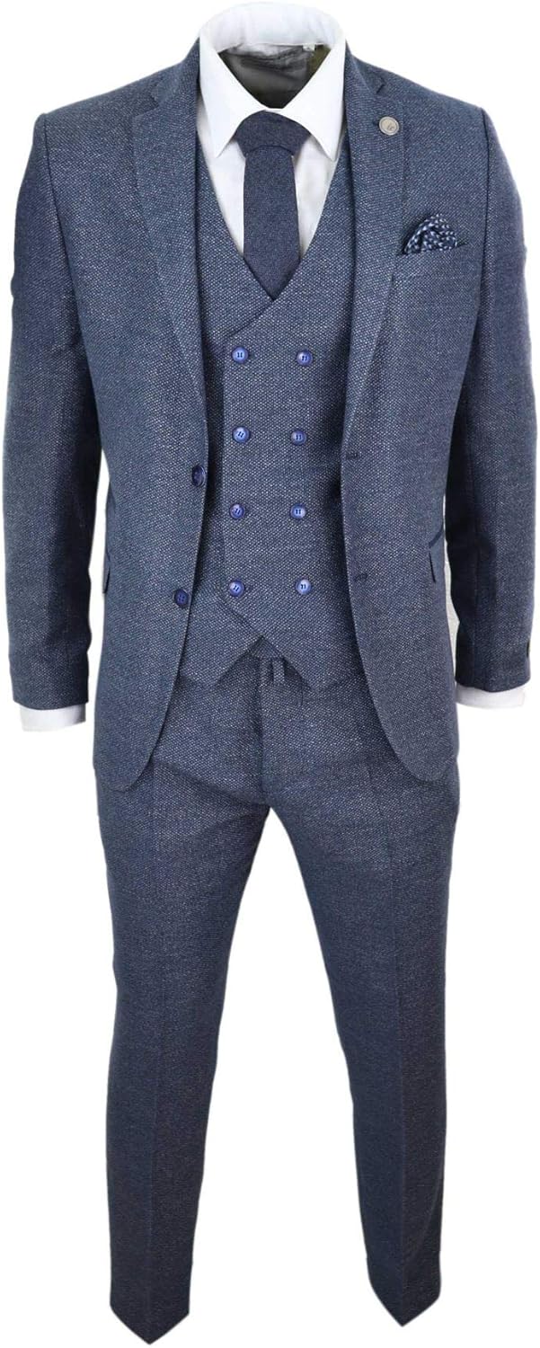 Mens Wool 3 Piece Suit Double Breasted Waistcoat Tweed 1920s ...