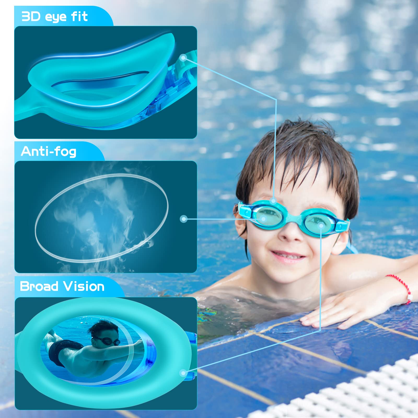JATEKA Occhialini Nuoto Bambini Unisex Anti-Appannamento Occhiali per Bambina & Ragazzino, Onte nasale Anti-Appannamento, Anti UV, Mirror Lenti HD, Occhialini da Mare/Piscina 4-14