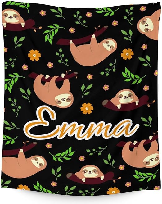 Mercuryelf Custom Sloth Throw Blanket - Soft, Fuzzy & Warm - 30x40 Inches Small Blankets for Lap, Crib - Black Cute Throws Gift for Baby