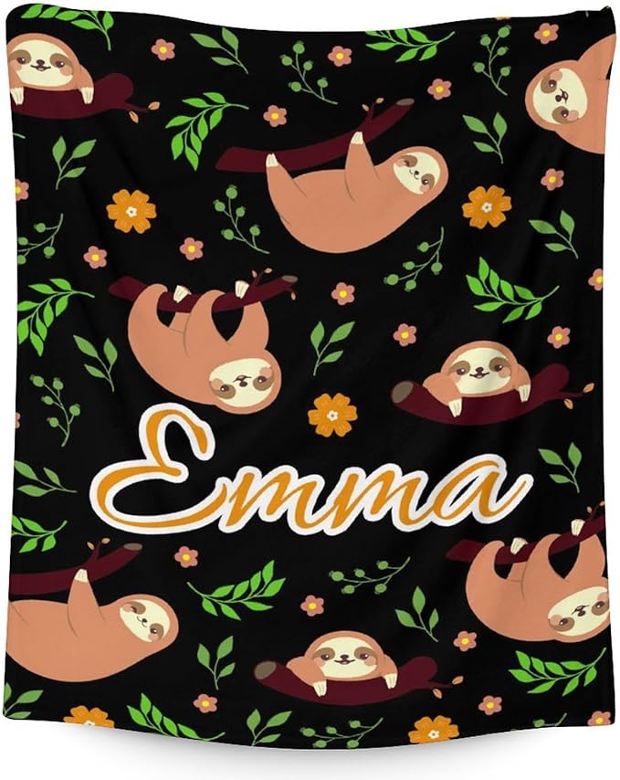 Mercuryelf Custom Sloth Throw Blanket - Soft, Fuzzy & Warm - 30x40 Inches Small Blankets for Lap, Crib - Black Cute Throws Gift for Baby