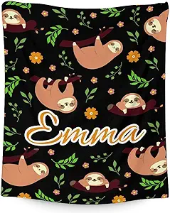 Mercuryelf Custom Sloth Throw Blanket - Soft, Fuzzy & Warm - 30x40 Inches Small Blankets for Lap, Crib - Black Cute Throws Gift for Baby