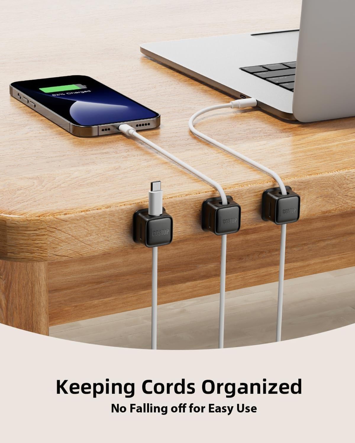 16 Pack Magnetic Cord Organizer Holder,Strong Adhesive Desk Cable Management Easy Open,Organize Phone Charging Cords Wire Holder Organizer Neatly for Home,Office,Car,Desk,Nightstand-Black: 8Pack Black