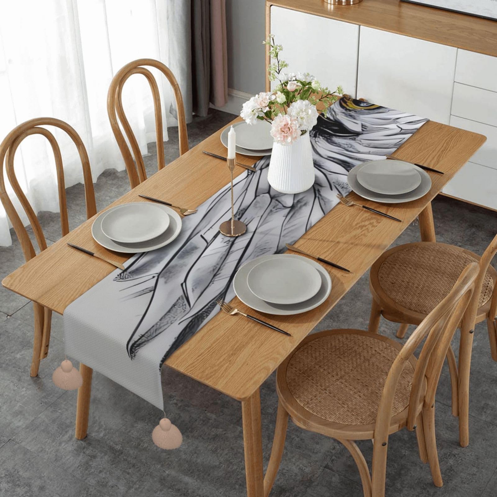 Chemin de table en lin imprimé aigle 35x152 cm pour déco d'automne