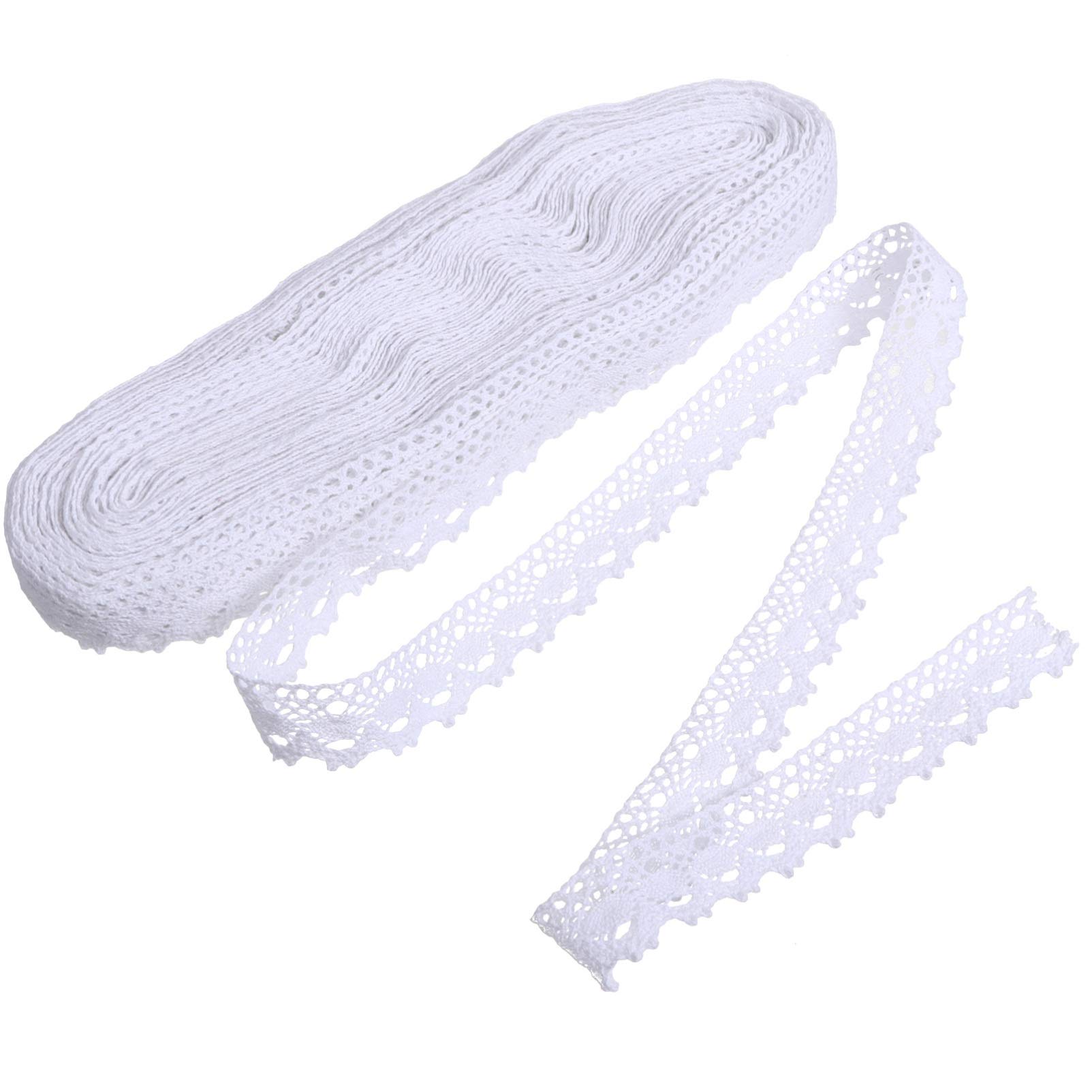 Fettuccia in Pizzo di Cotone Bianco 25 Yards per Cucito | Motivo Floreale, Rotolo da 25 Yards, Adatta per Decorare Borse e Abbigliamento