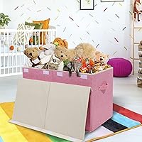 Vista 6 de popoly Caja grande de juguetes con tapa, plegable y resistente cajas organizadoras de juguetes para niños, niñas, guardería, sala de juegos, 25 x 13