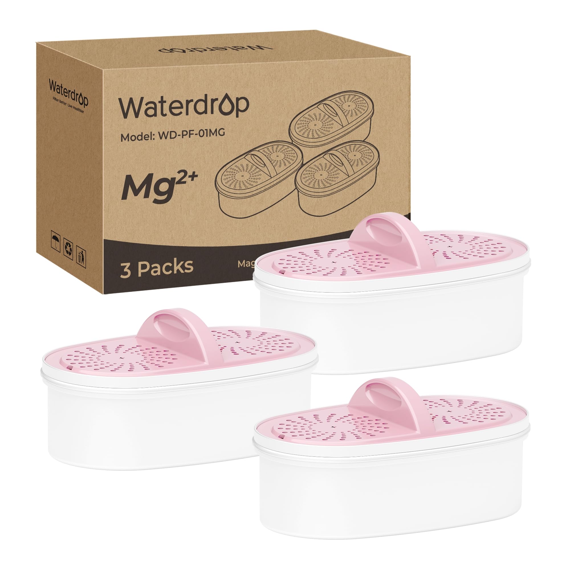 [Original] Waterdrop Magnesium Replacement Filters for All Waterdrop Pitcher and Dispenser, Reduces Chlorine, Odors, Improved Coffee Taste, Last Up to 2 Months or 100 Gallons (3 Packs)
