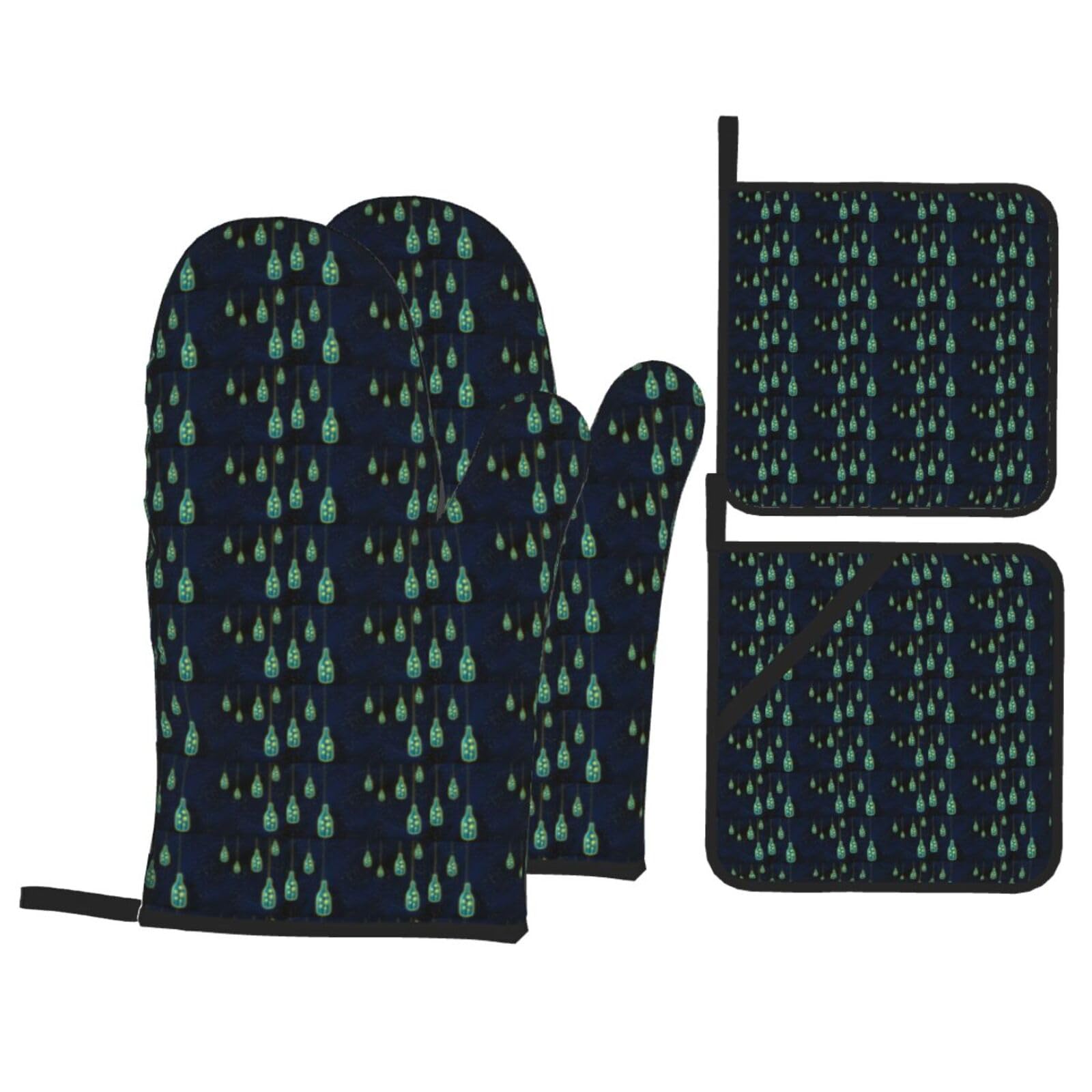 Beautiful Bottle Of Under The Night Sky Print Stylish Heat-Resistant Oven 4-Piece Set Kitchen Gloves Roasting Daily Cooking