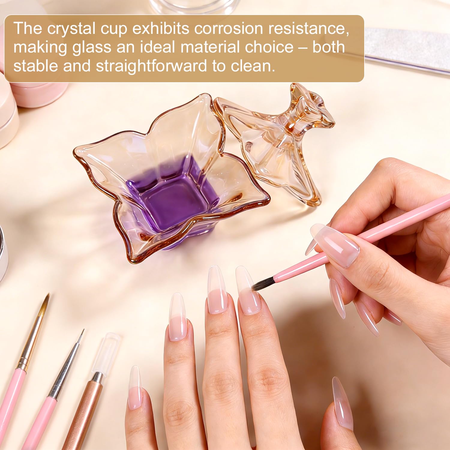 Flower-Shaped Glass Dappen Dish for Acrylic Nails – Crystal Clear Monomer Liquid & Powder Holder, Elegant Petal Design Nail Art Palette for Polygel, Nail Glue, and Remover
