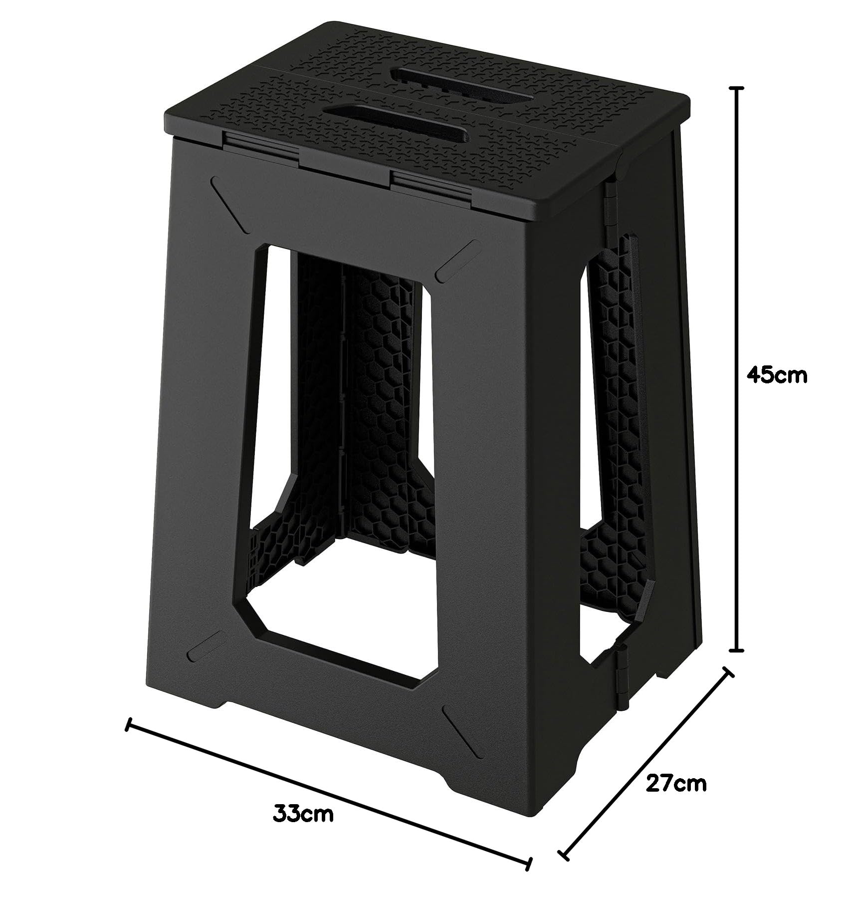 BLACKSPACE Tritthocker faltbar 45CM,Klapphocker,Klappbar Falthocker,Stabile Fußhocker,für industrielle Anwendungen,Werkstätten,Lagerräume,Baustellen,Einfach zu tragen,Tragfähigkeit 150 kg (Schwarz)