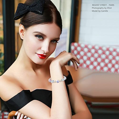 Miniatura 4 de LADY COLOUR Un poco de romance Pulseras de plata de ley para mujer, pulsera de cristales de la aurora boreal de 7 pulgadas + 2 pulgadas