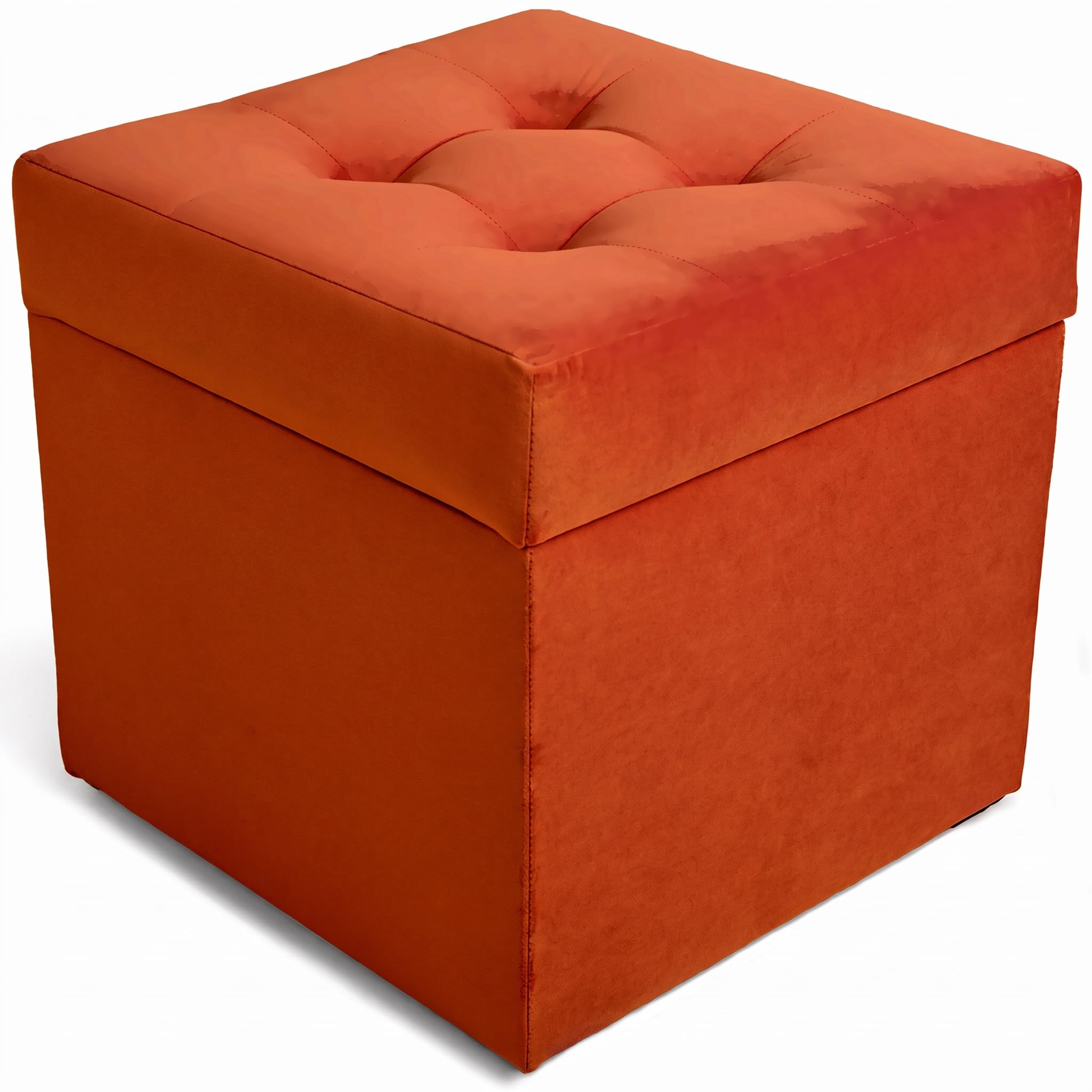 VELORA H&L Pouf Coffre 45 x 45 cm Orange – Pouf de Rangement en Velours, Assise Rembourrée, Structure Solide, Charge jusqu'à 150 kg, pour Salon Chambre et Entrée