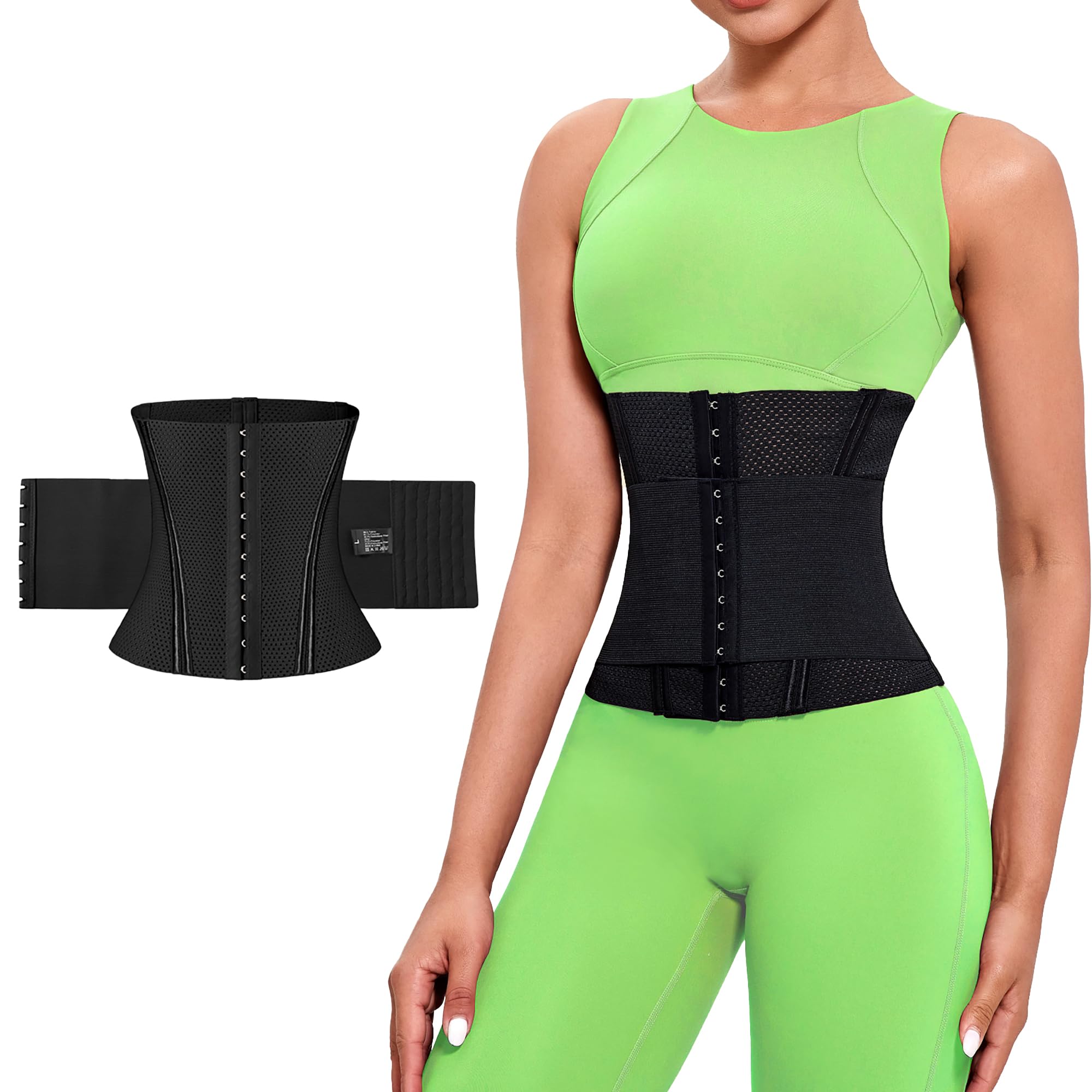 PQWEUU Waist Cinchers Womens Waist Trainer Corset Breathable Shapewear Back Support Girdle Postpartum Belly Band Body Shaper Sport Belt (Black, XL(72-80KG))