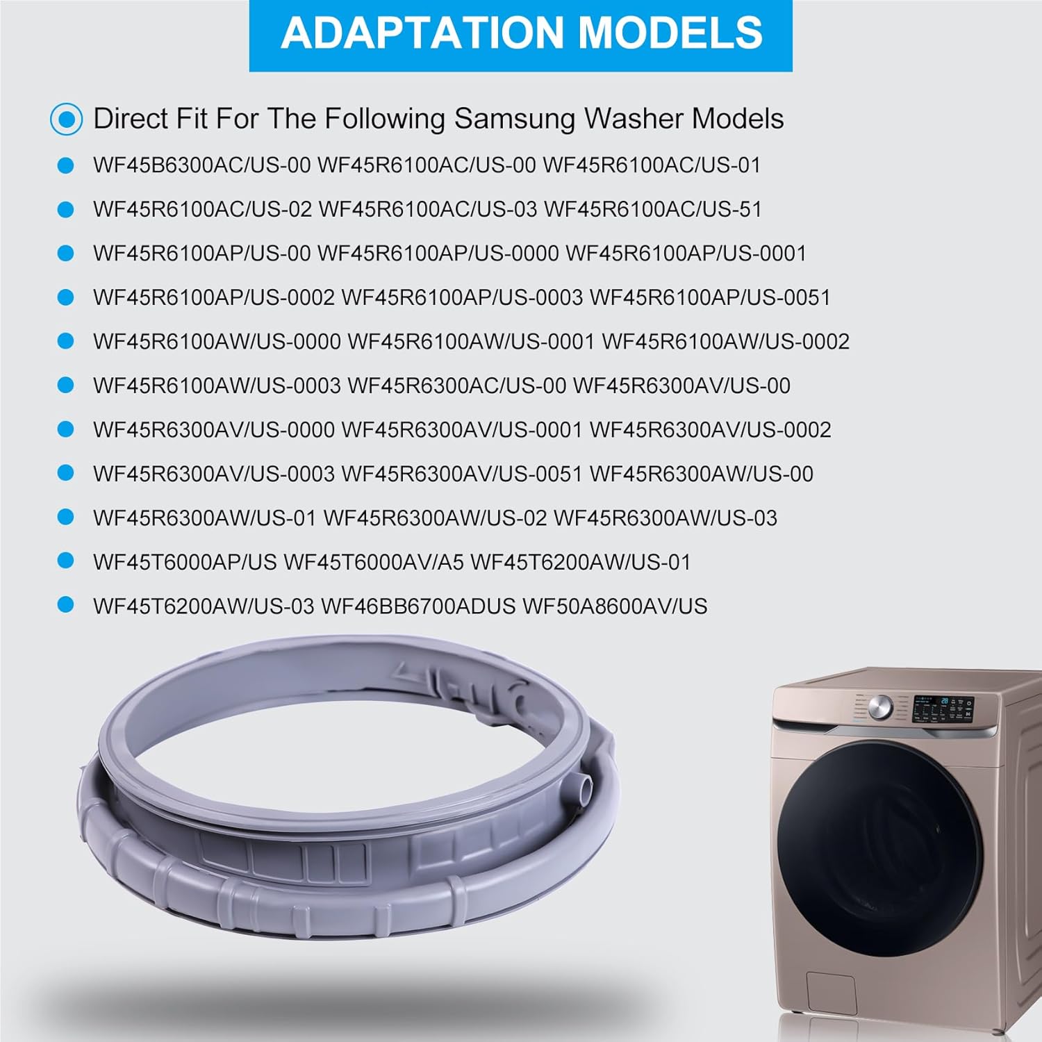 DC64-03788A Washer Door Boot Seal Gasket Diaphragm for Samsung Washing Machine WF45R6100 WF45R6300 WF45B6300 WF45T6000 WF45T6200 WF46BB6700 WF50A8600, Replace 4959290 AP6884238 PS12720638 EAP12720638 - Image 2