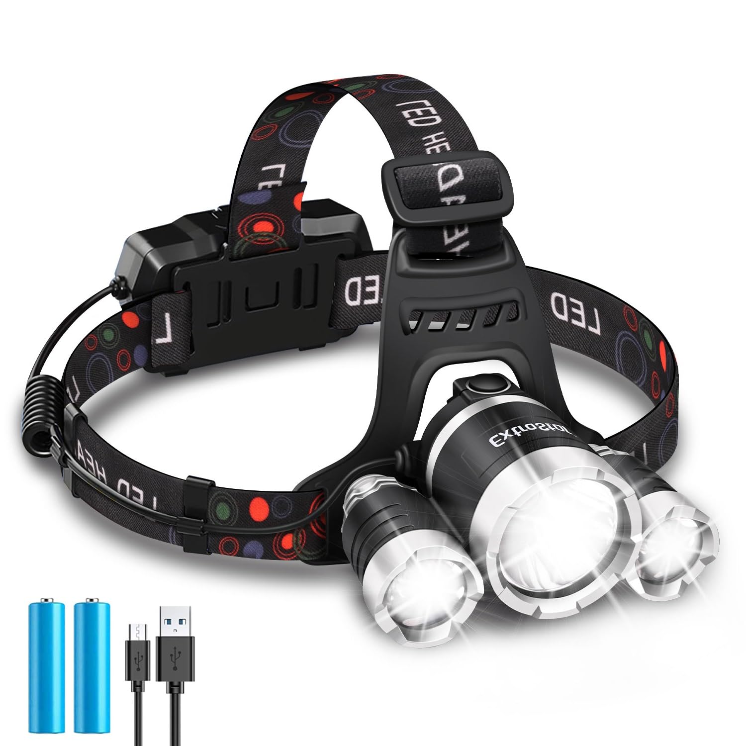 EXTRASTAR Linterna Frontal Recargable, Superbrillante 4 Modos Cabeza - IP45 Impermeable Linterna, faro giratorio de 90 para Camping Correr Pesca Ciclismo