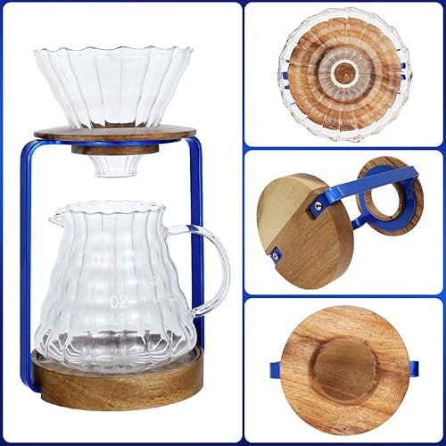 Miniatura 6 de SOTECH Soporte para gotero de café con soporte de metal, soporte de filtro de madera, servidor de vidrio con filtros de café de papel, juego de
