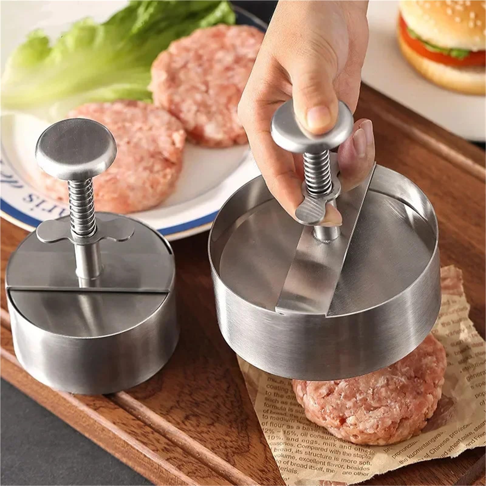 Stampo riso acciaio inox Pressa for hamburger e patty | Utensili for barbecue for manzo da cucina con spessore regolato dello stampo manuale rotondo(10cm)