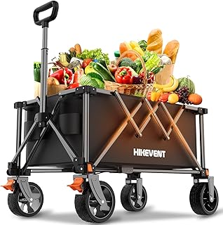 Collapsible Wagon Cart Foldable, Utility Garden Wagon with 220lbs Weight Capacity, Heavy Duty Portable Sport Wagon with Wheels for Outdoor, Grocery, Shopping, Black