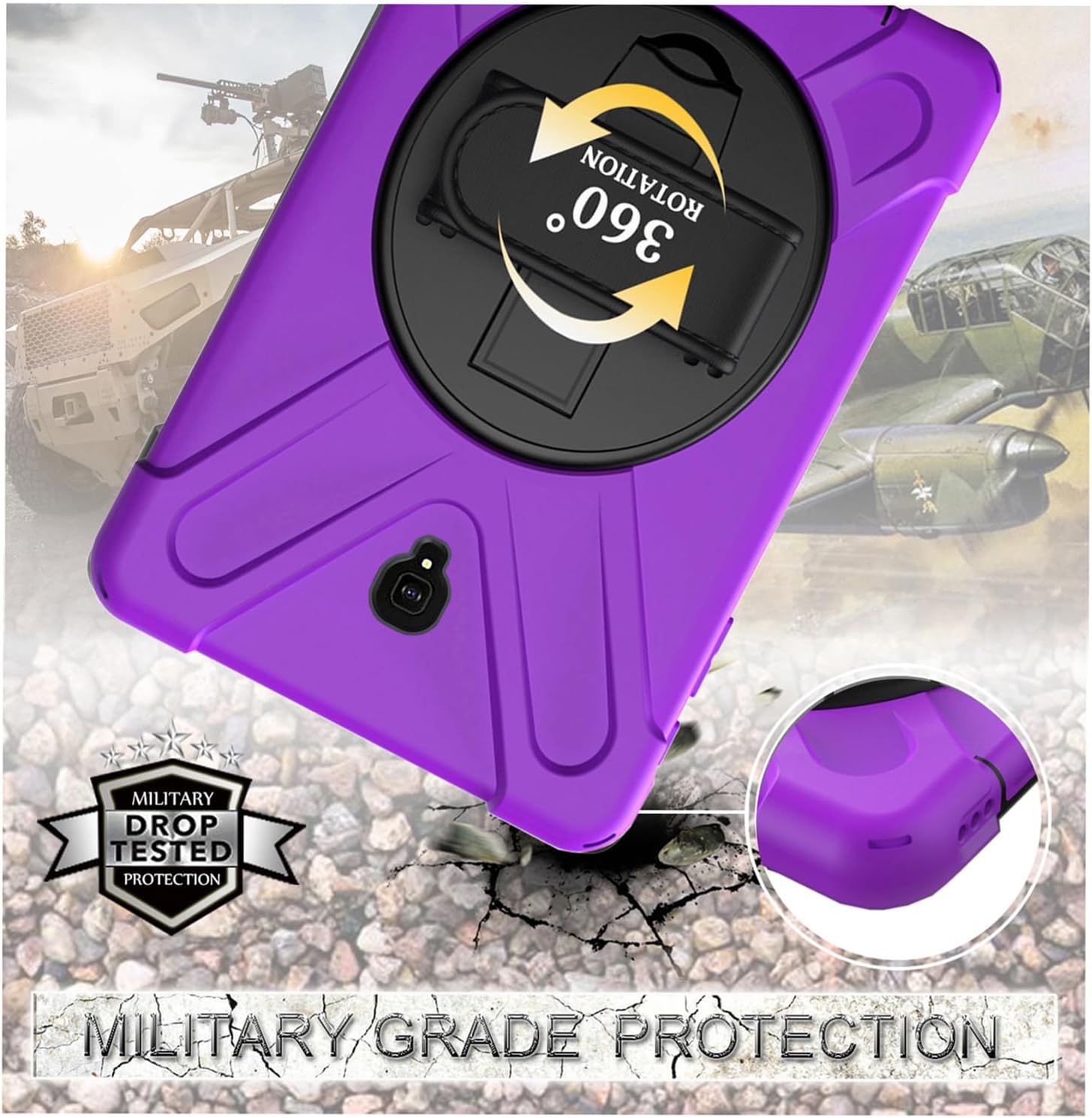 Case for Samsung Galaxy Tab A 10.5 2018 (SM-T590/T595/T597),Portable Heavy Duty Dropproof Protective Cover Case with 360 Rotating Stand,Handle & Shoulder Strap,Stylus Pen (New Purple)